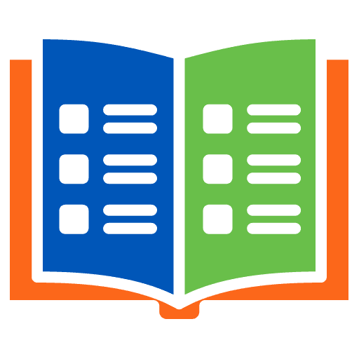 blue green and orange book graphic